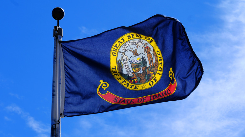 View of Idaho flag waving in the wind