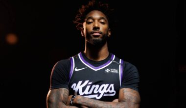 Sep 28, 2026; Sacramento, CA, USA;  Sacramento Kings forward Leaky Black (19) during media day at Golden 1 Center.  Mandatory Credit: Sergio Estrada-Imagn Images