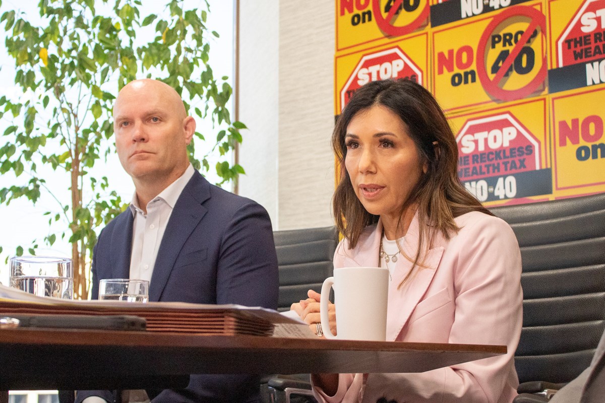 California Medical Association CEO Dustin Corcoran and Planned Parenthood Affiliates of California CEO Jodi Hicks Friday, Sept. 18, 2026, during a No on Proposition 40 event in Sacramento.