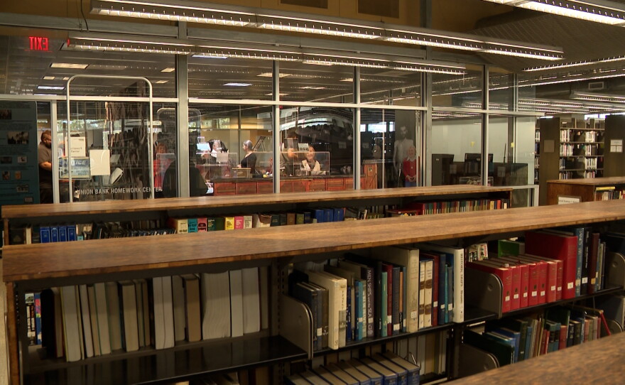 The room housing the RUTH exhibit inside the Central Library is shown from outside on Sept. 8, 2026.