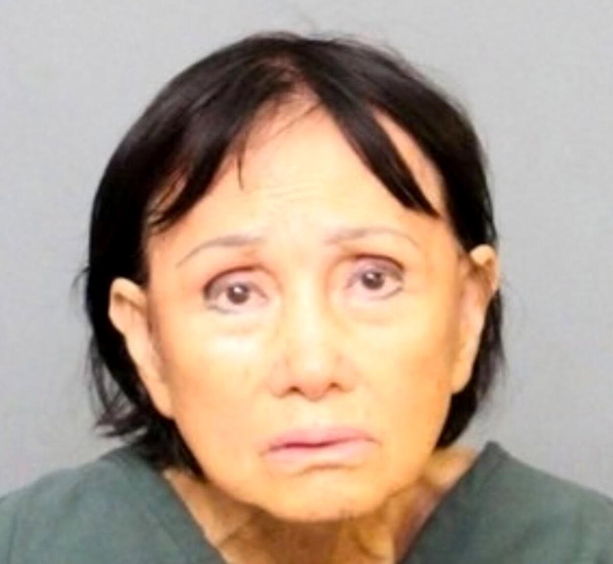 Mug shot of a dark-haired woman, 75.