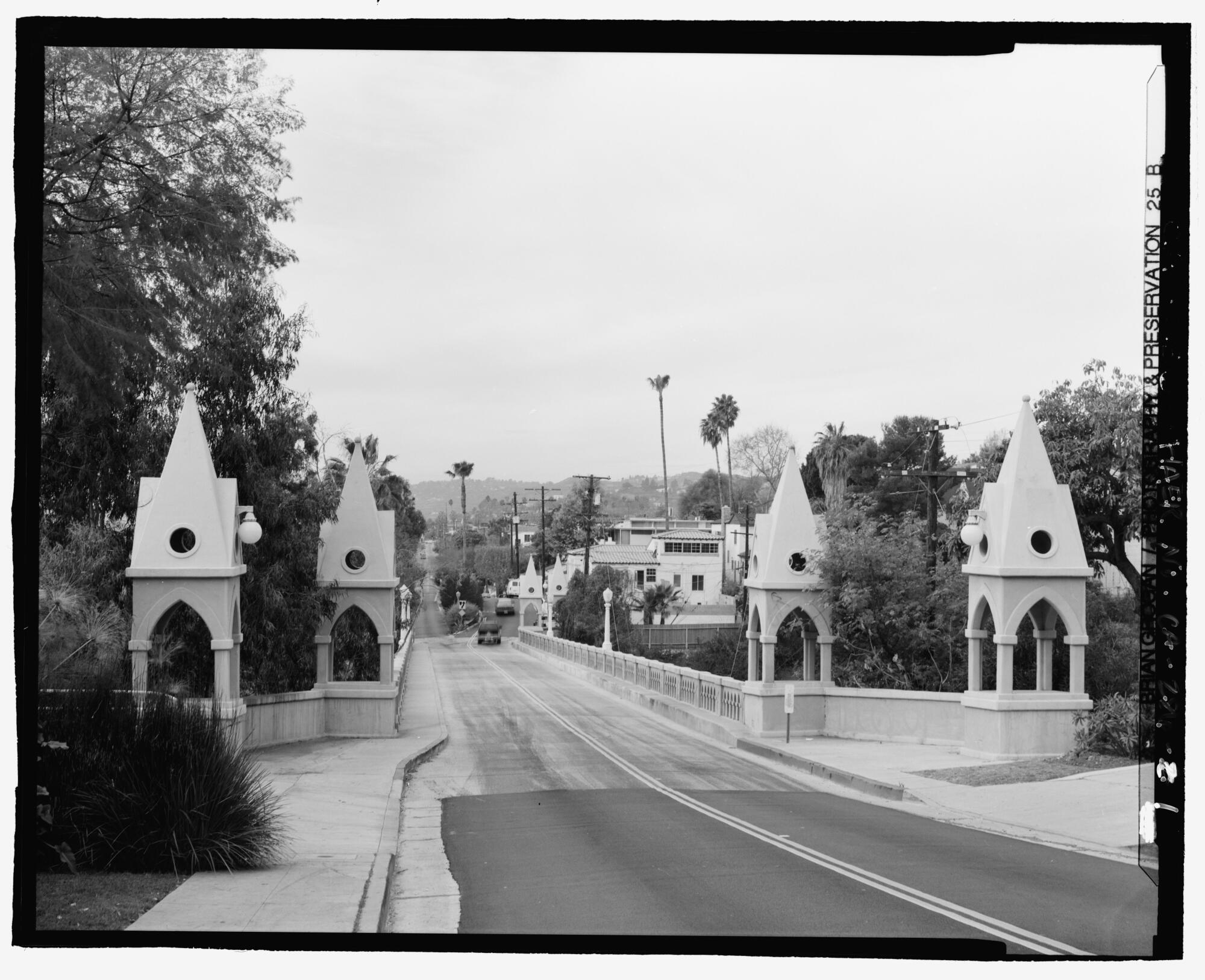 This view looks westward across L.A.'s Franklin Avenue Bridge, also known as the Shakespeare Bridge. 