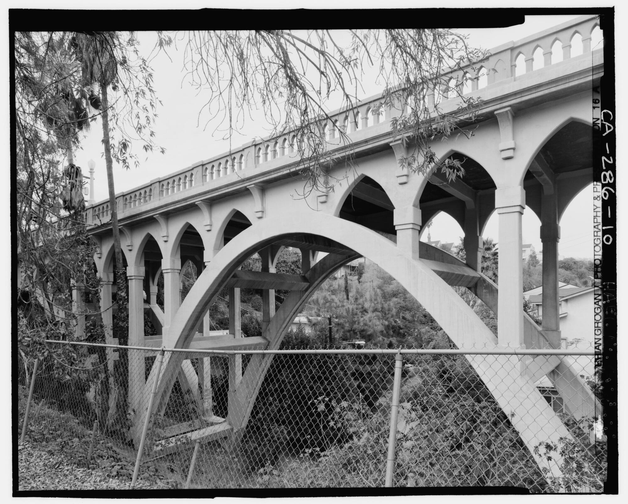  VIEW from the ravine below OF the SOUTH SIDE of FRANKLIN AVENUE BRIDGE, also known as the Shakespeare Bridge.
