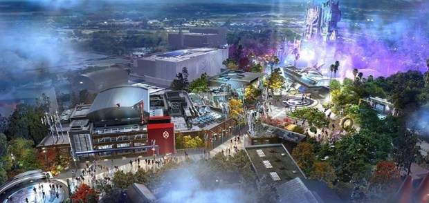 Concept art of the planned Avengers Campus expansion with a new E-ticket attraction at Disney California Adventure. (Disney)