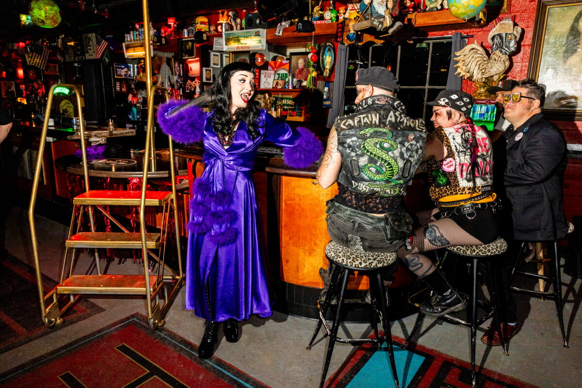 Burlesque performer, Haylee Holiday, performs at Uncle Ollie's Penthouse in downtown Los Angeles 