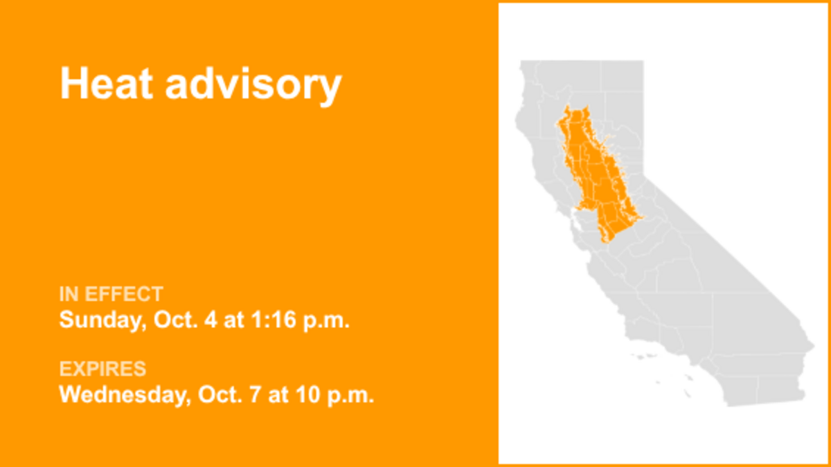 Heat advisory active for Northern California until Wednesday night, says the NWS