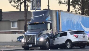 SUV collides with Amazon semi after turn in Fresno