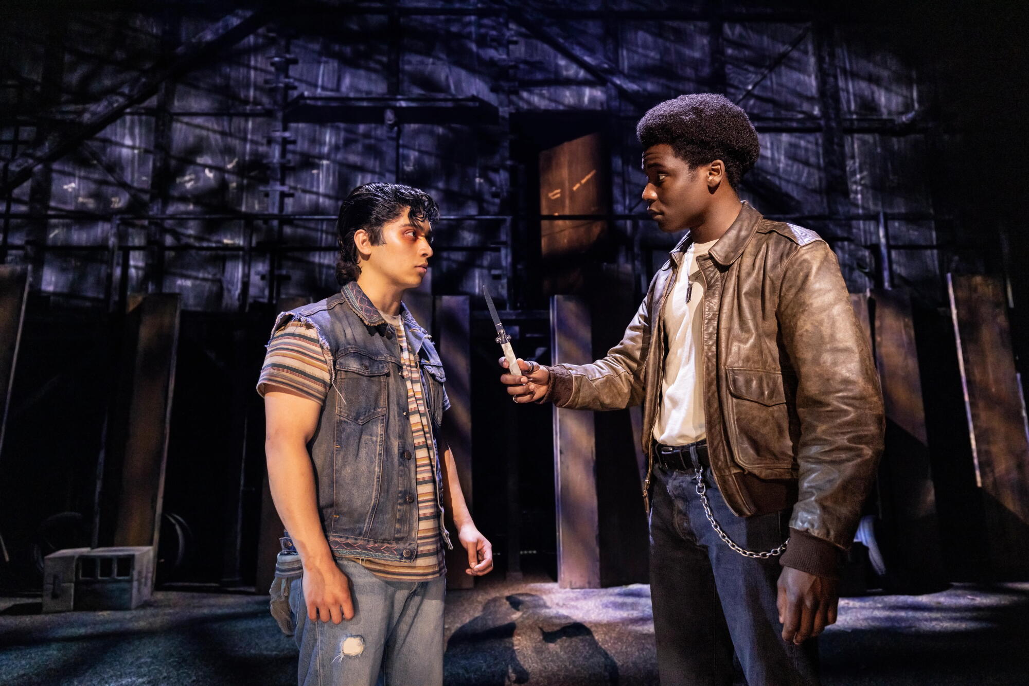 Bonale Fambrini, left, and Tyler Jordan Wesley in "The Outsiders" North American tour.