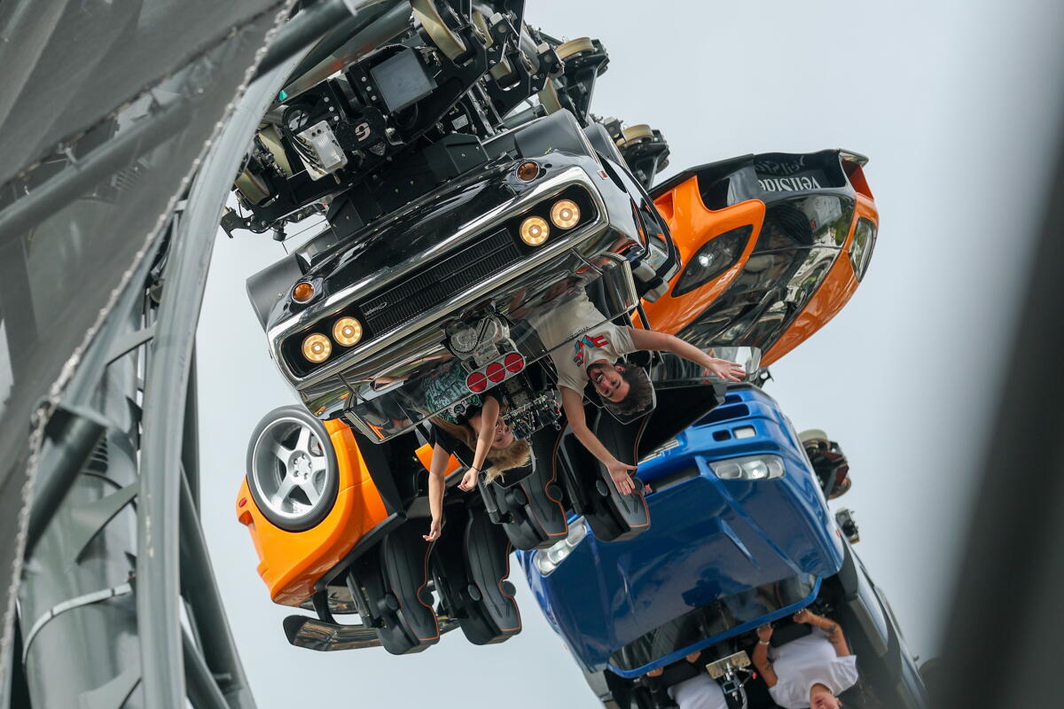 Riders on Universal's new Fast & Furious: Hollywood Drift.