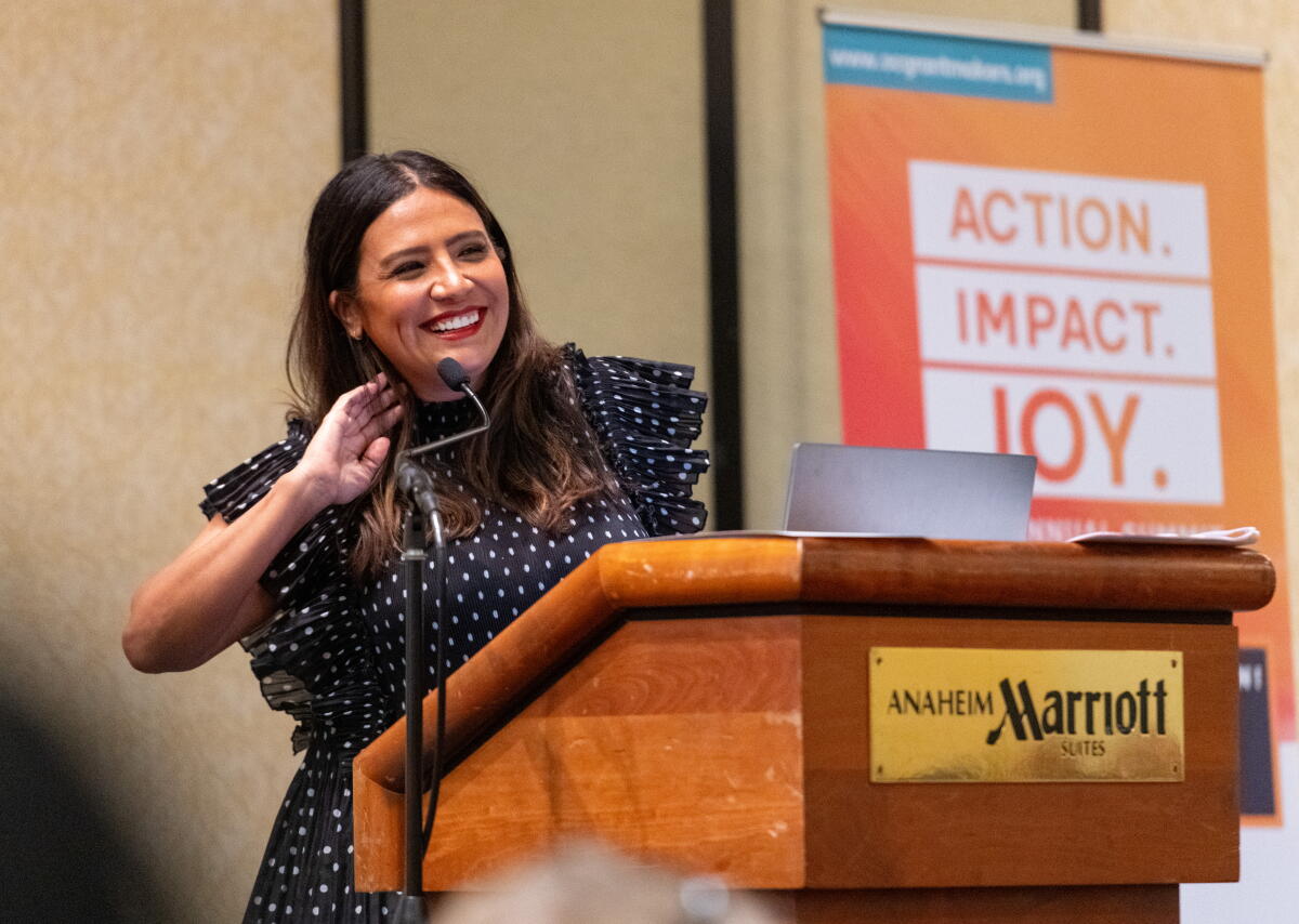 Comedian, actress and writer Cristela Alonzo gives the keynote speech at the Orange County Grantmakers Summit on Oct. 1.
