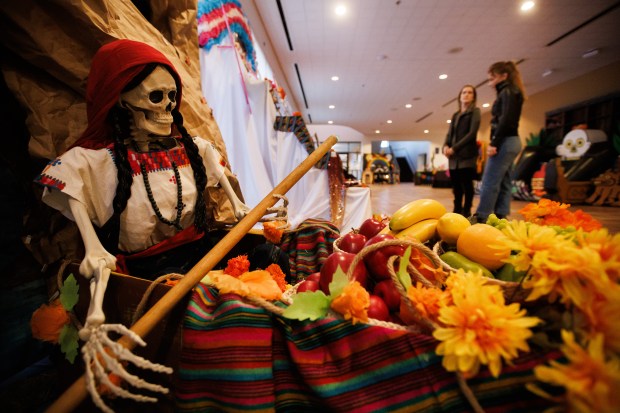 An altar made by artist Paty Tapia is displayed as part of the 5th Annual Avenida de Altares (Avenue of the Altars) at the Mexican Heritage Plaza in San Jose, Calif., on Thursday, Oct. 31, 2024. Various altars made by local artists and community groups will be on display along Alum Rock Avenue and within La Plaza's grounds to celebrate Día de Los Muertos (Day of the Dead) on Saturday. (Dai Sugano/Bay Area News Group)