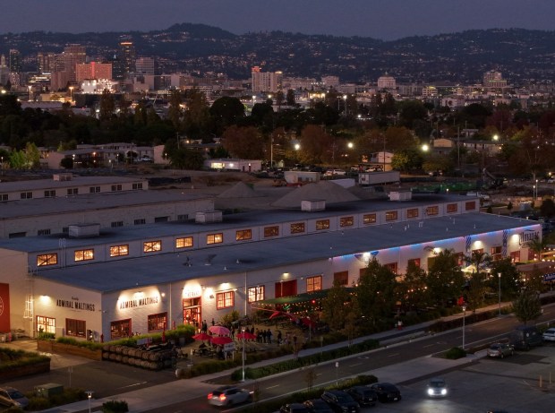 Aerial view of Admiral Maltings and The Rake building in Alameda, Calif. on October 2nd, 2026. (Douglas Despres for Bay Area News Group)