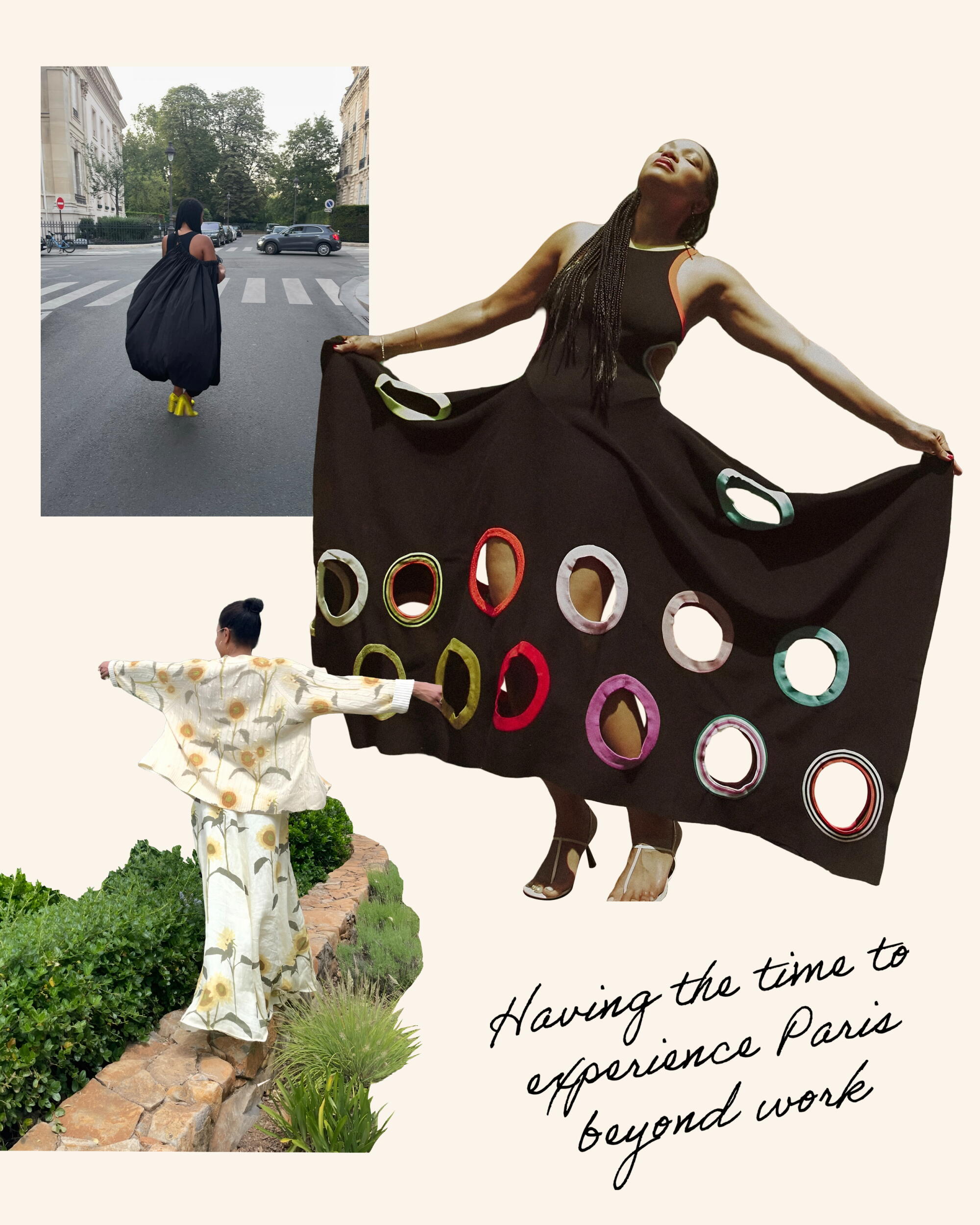 a collage of images featuring luxury fashion buyer Sherri McMullen
