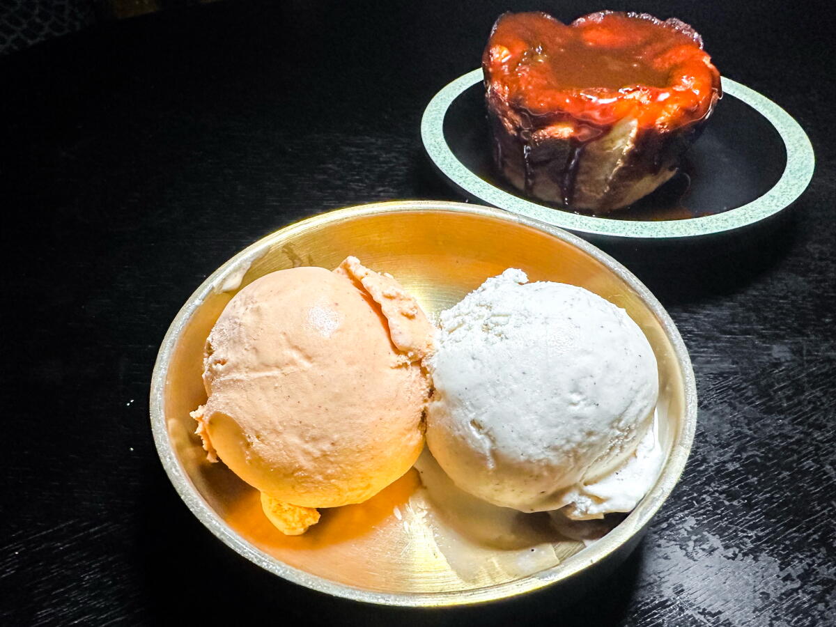 "Fire and ice" combination of berbere and cardamom ice creams at an Eagle Rock restaurant 