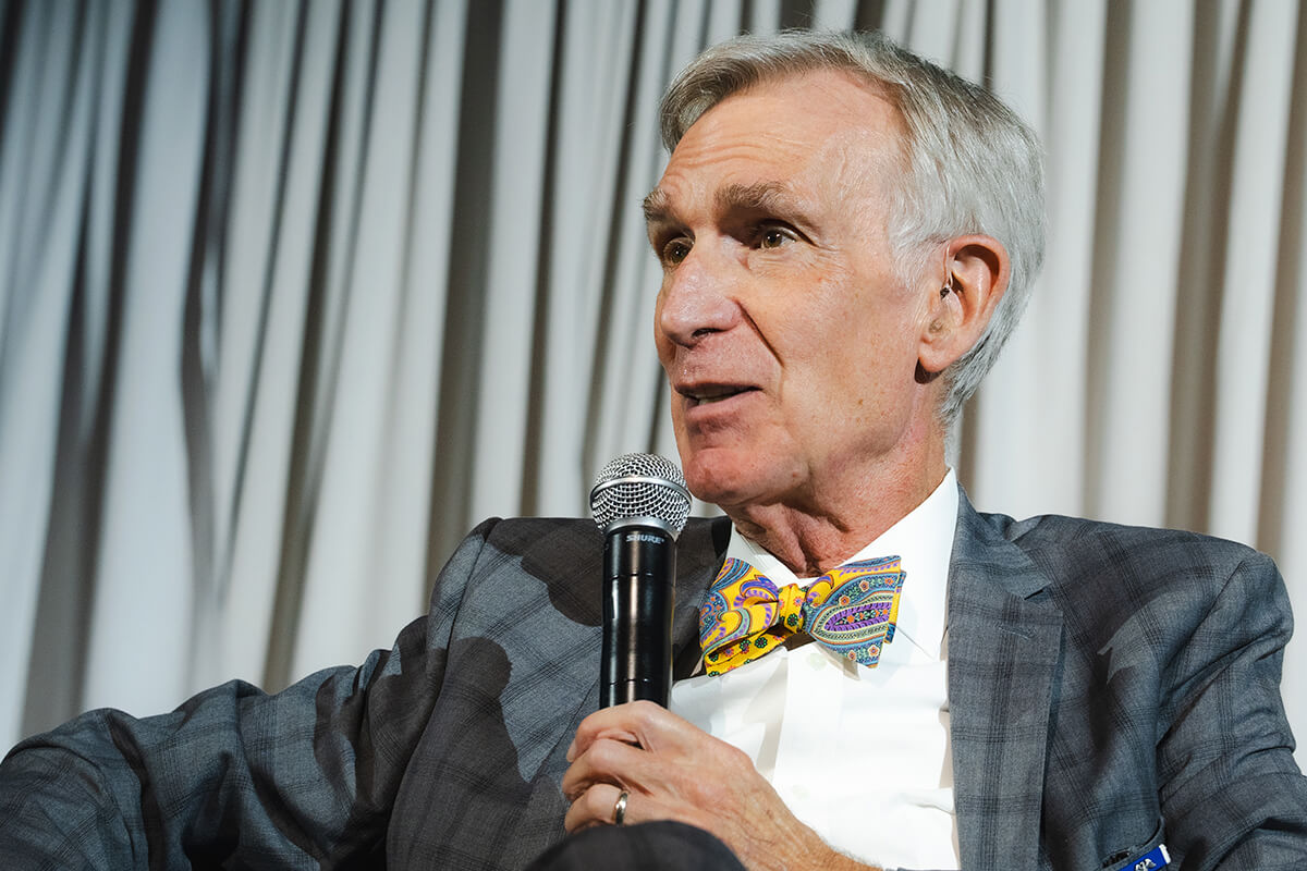 Bill Nye speaks at the "Beyond the Conversation" speaker series event.