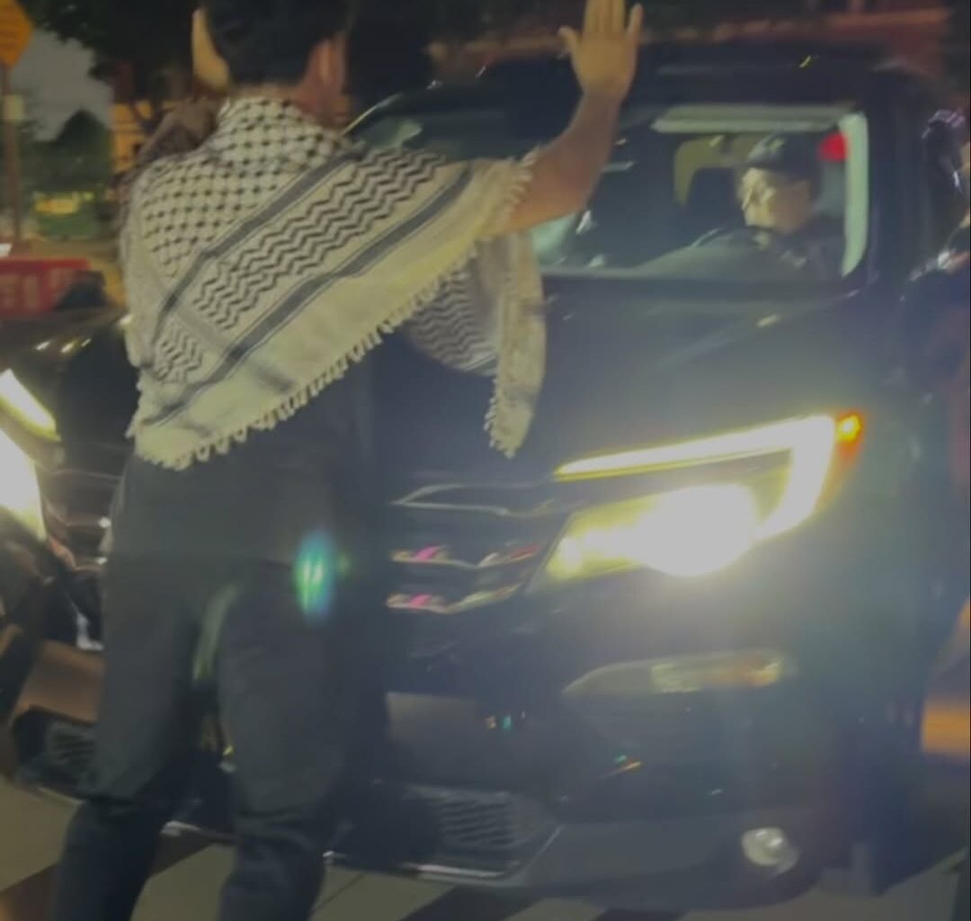 Zionist drives car into crowd at pro Palestine rally.