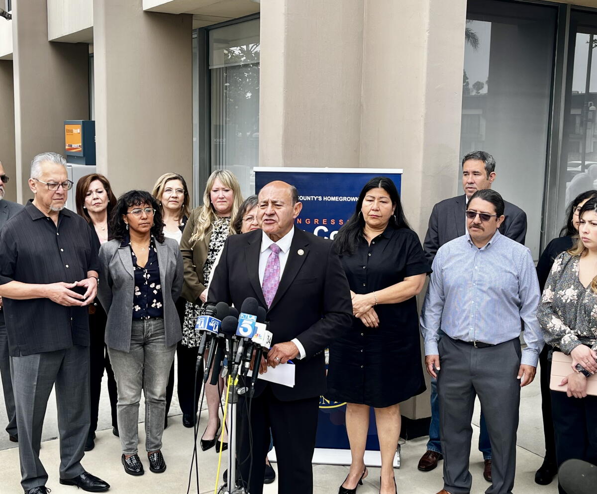 Rep. Lou Correa (D-Santa Ana) led a press conference last year after masked federal immigration raids hit Orange County.