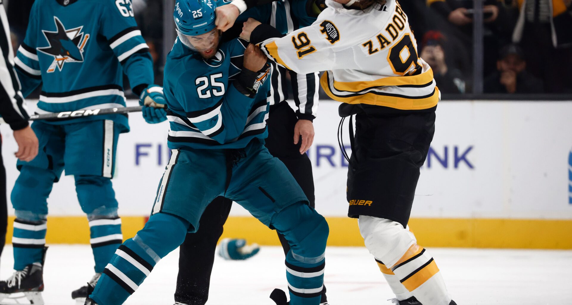 San Jose Sharks' Darnell Nurse exits game with Bruins after fight