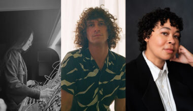 three headshots of artists