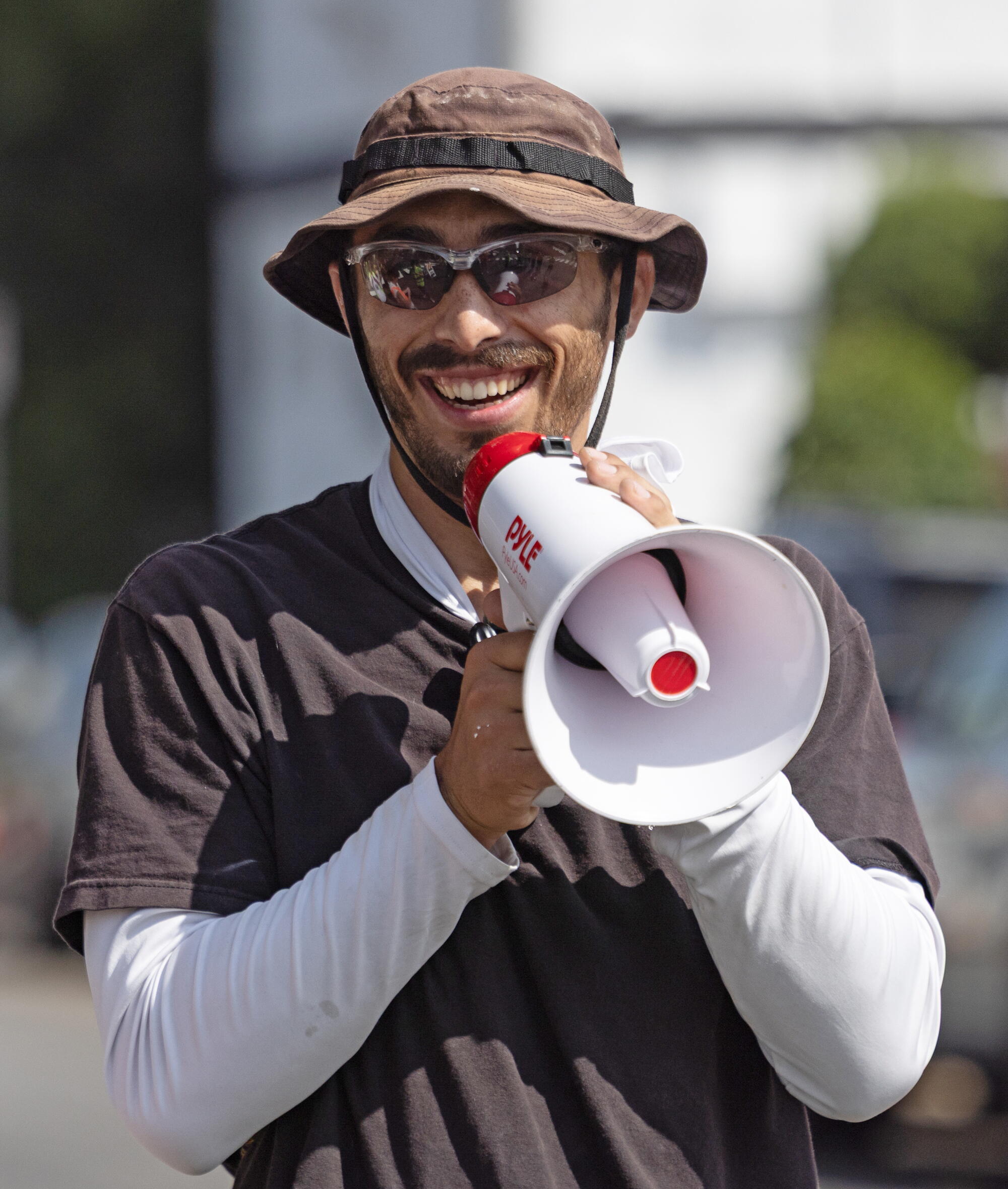 Jonathan Hale with a megaphone 