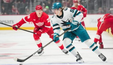 San Jose Sharks, Macklin Celebrini lose to Detroit Red Wings