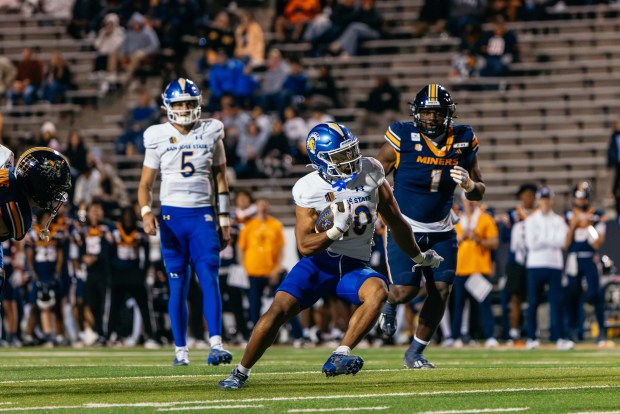 San Jose State running back Viliami Teu ran for a career-high 156 yards and two touchdowns to help the Spartans beat UTEP 24-11 on Saturday, Oct. 17, 2026 at the Sun Bowl in El Paso. (Courtesy of San Jose State Athletics).