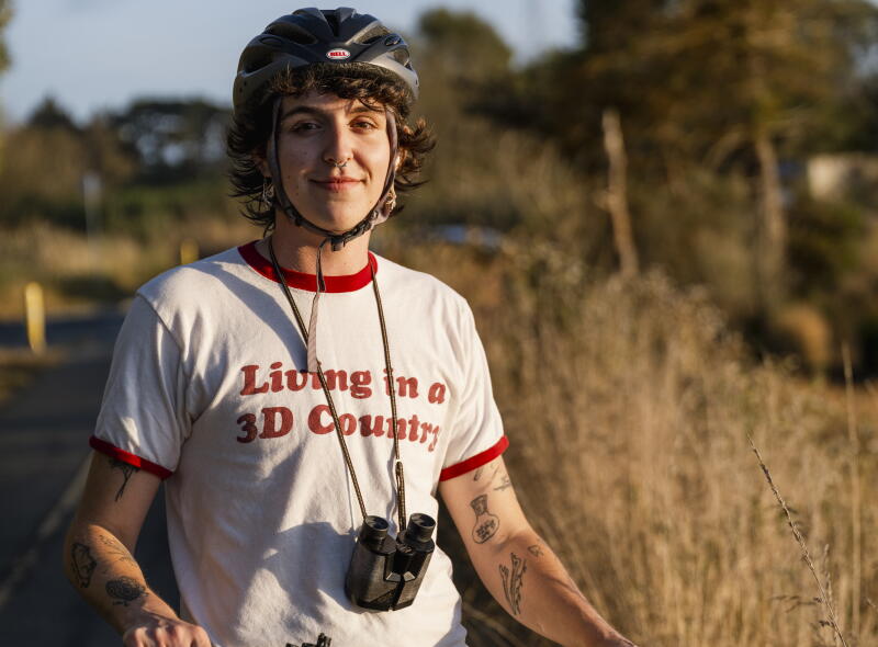 Finley Kilgo pauses during a bike ride through the Arcata Marsh and Wildlife Sanctuary