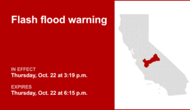 UPDATE: The flash flood warning for Fresno County is forecast to expire at 6:15 p.m.