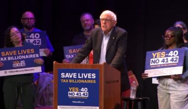 Prop 40: Vermont Senator Bernie Sanders holds rally supporting California billionaire tax proposal in San Francisco