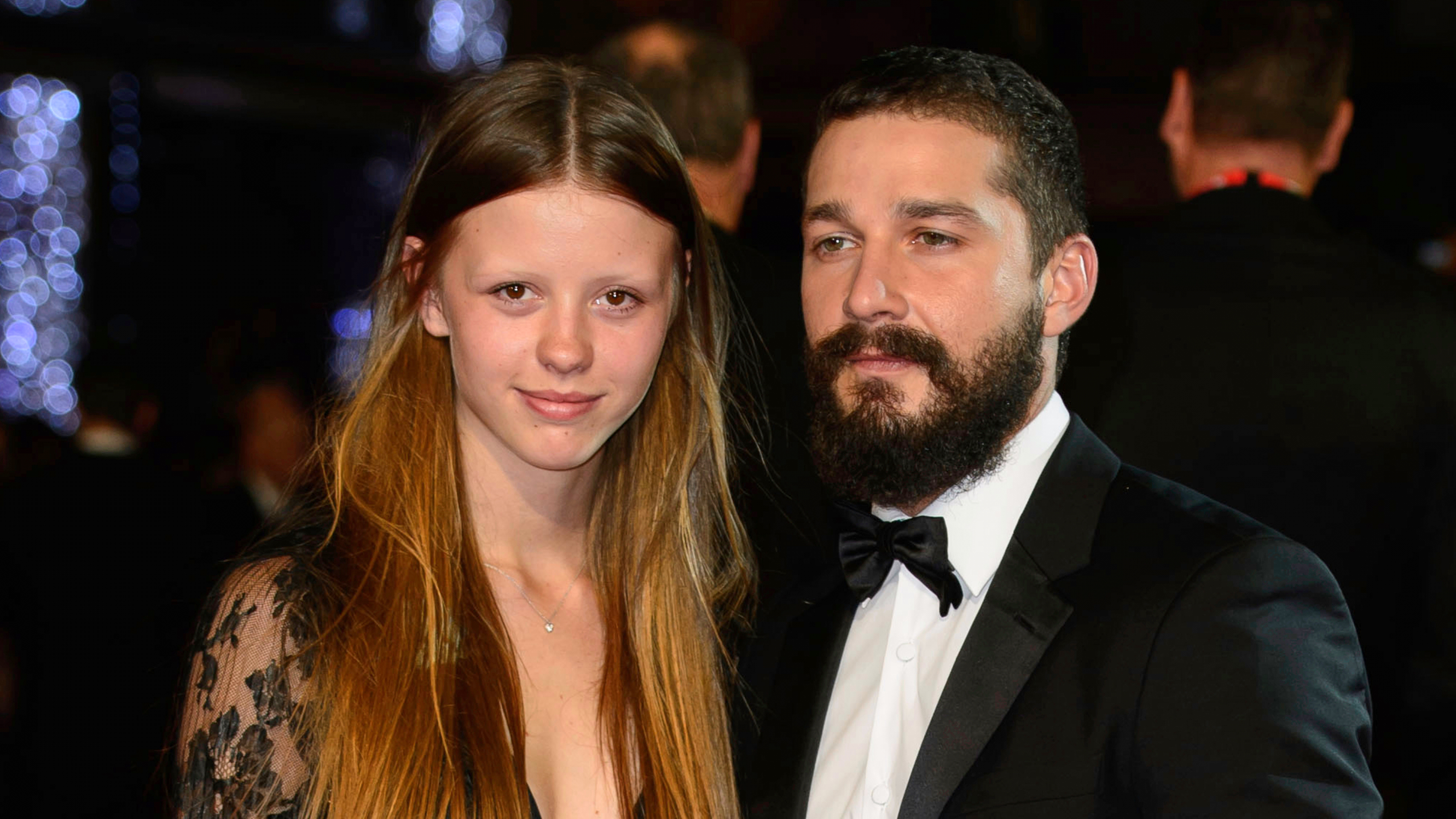 Mia Goth, left, and Shia LaBeouf appear at the premiere of the film "Fury," during the BFI London Film Festival, in central London, on Oct. 19, 2014.