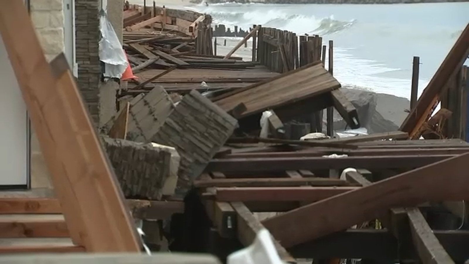 Long Beach boardwalk splinters as remnants of Tropical Storm Rachel threaten waterfront homes