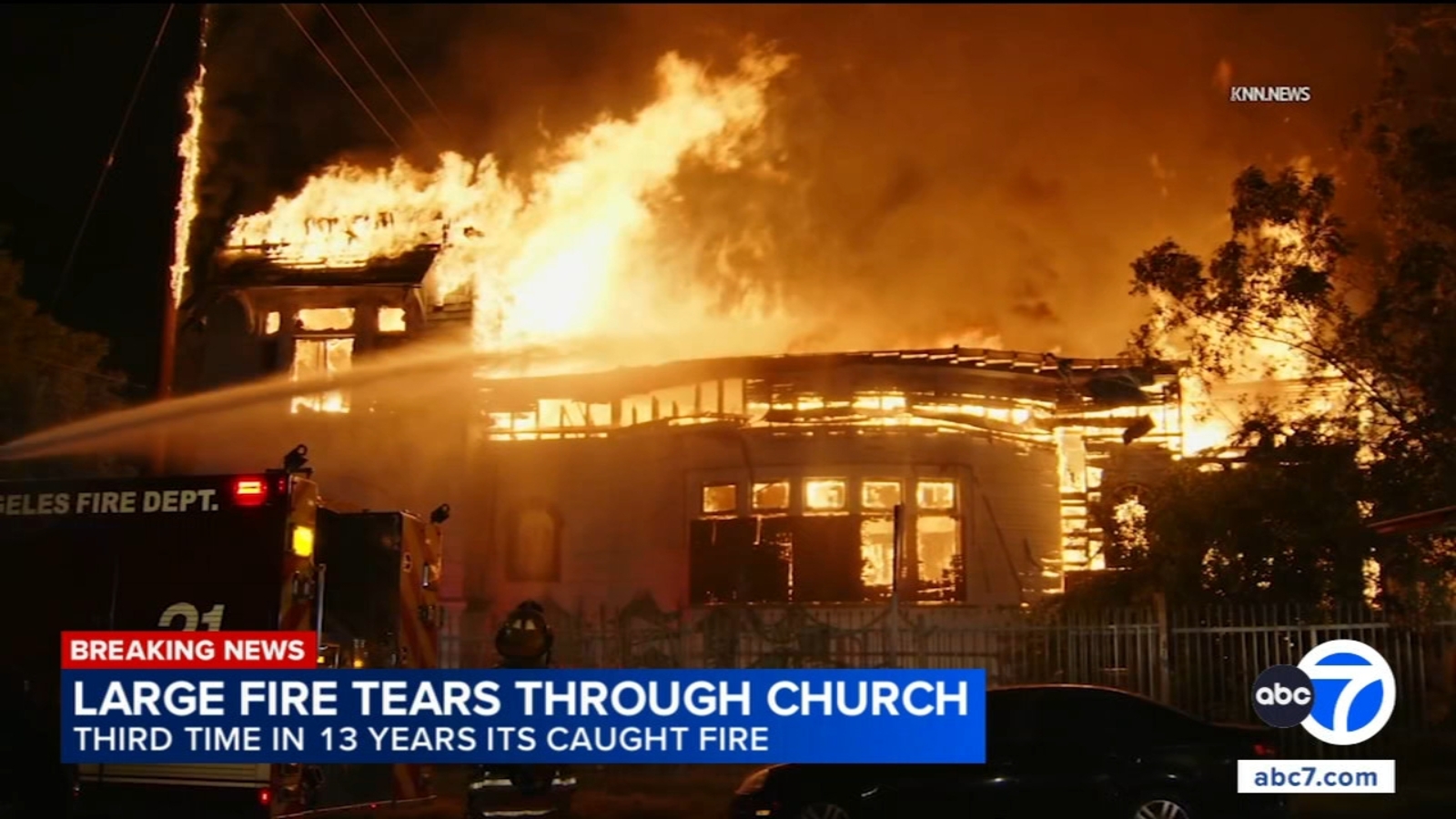Large fire tears through church in South Los Angeles