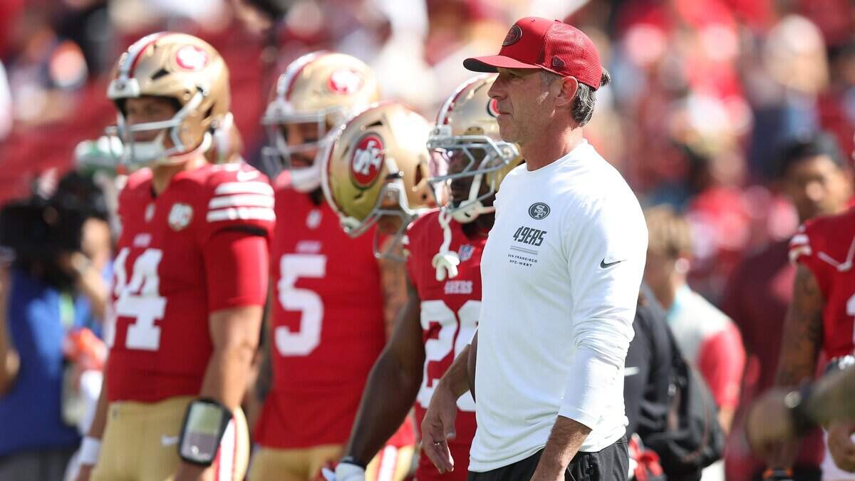 SANTA CLARA, CALIFORNIA - OCTOBER 04: Head coach Kyle Shanahan of the San Francisco 49ers looks on before the game against the Denver Broncosat Levi's Stadium on October 04, 2026 in Santa Clara, California. (Photo by Lachlan Cunningham/Getty Images)
