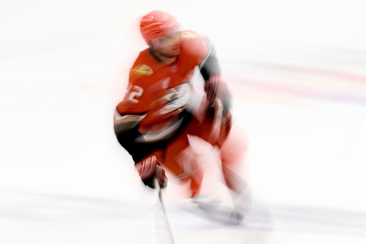 The Anaheim Ducks center Tim Washe #42 skates during an NHL game against The Edmonton Oilers on October 7th, 2026 Honda Center in Anaheim, California.