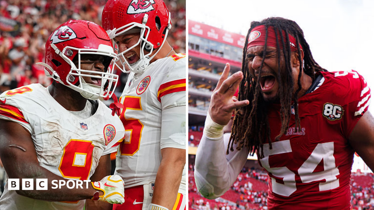Split image of Kenneth Walker and Fred Warner celebrating during week four of the 2026 NFL season