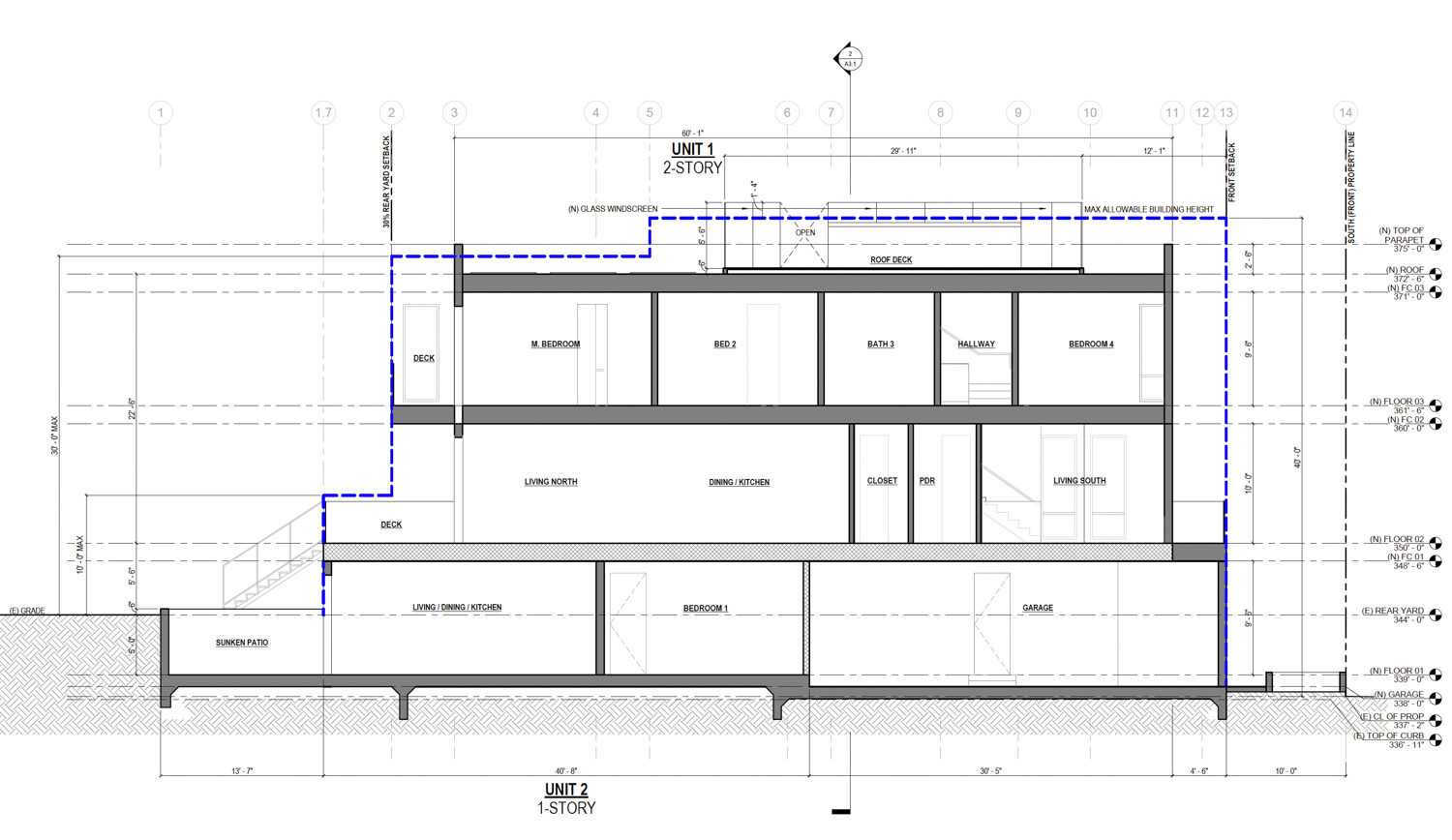 4368 23rd Street vertical cross-section, illustration by Mark Thomas Architects