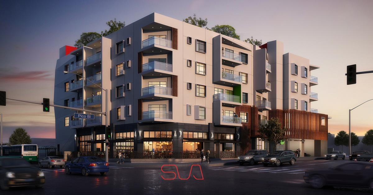 Wood framing rising for mixed-use project at 5843 W. Pico Blvd.