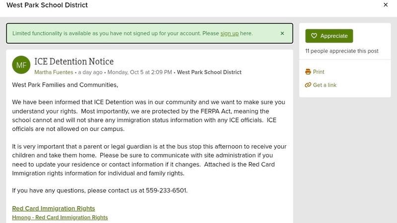 {p}In a ParentSquare notice sent to families, the district said it had been informed of ICE detentions in the community.{/p}