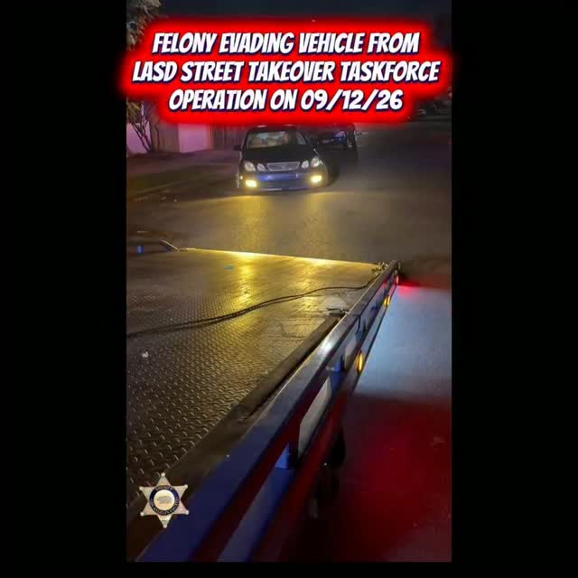 During a street takeover operation conducted by the LASD Street Takeover Taskforce on 09/12/26, this vehicle was observed driving erratically by deputies who believed the driver was impaired. The deputies attempted to make an enforcement stop based on California Vehicle Code violations and a vehicle pursuit ensued. The vehicle pursuit was cancelled for the safety of the public. During a follow up investigation by the Street Takeover Taskforce Detectives, the suspect was identified and the vehicle was located in the City of Long Beach. A warrant was obtained for the arrest of the suspect for felony evading charges and a second warrant was obtained for the seizure of the vehicle for 30 days. This case will be presented to the Los Angeles County District Attorney’s Office for filing consideration. We take these street takeovers very serious and will continue with more operations and investigations. #30dayhold #stateref #1320 #comptoncourthouse #takeover