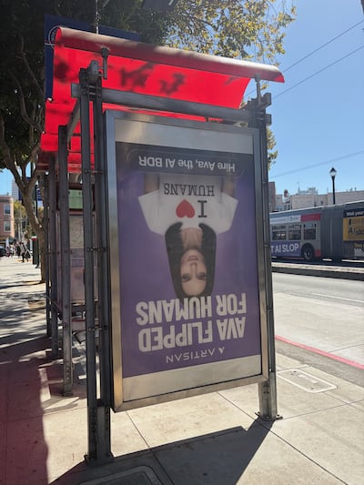 Artisan's ad showing AI agent Ava upside down. Photograph: Yvonne Judge