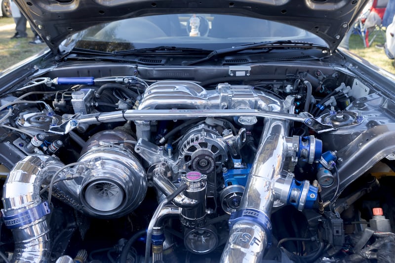 Engine bay with chrome parts