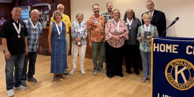 The Kiwanis Club of Alameda recently celebrated the start of its new year of service, welcoming a new president, secretary and board of directors. (photo courtesy of Patricia Bowen)