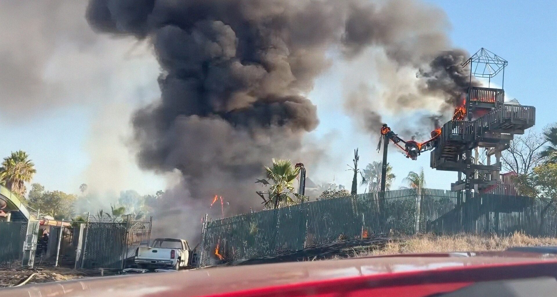 Fire from truck crash sets water slide ablaze at San Jose's CaliBunga Water Park
