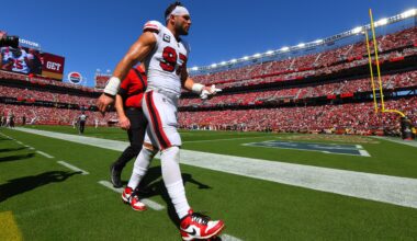 49ers' Nick Bosa remains out of action, Romello Height exits early
