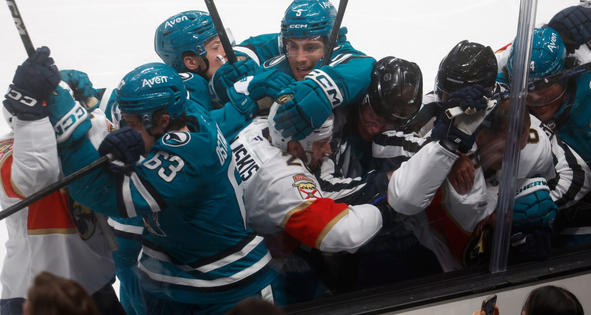 Grier's heavy vision came to life in Sharks' wild, opening-night win