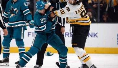 San Jose Sharks' Darnell Nurse exits game with Bruins after fight