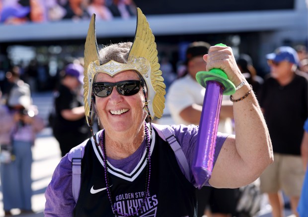 Golden State Valkyries fan Merrily Robinson, of Redwood City, tailgates for Game 1 of the WNBA Finals between the Golden State Valkyries and the Atlanta Dream at Chase Center in San Francisco, Calif., on Saturday, Oct. 17, 2026. (Ray Chavez/Bay Area News Group)