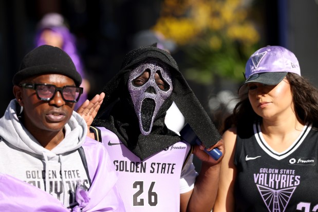 Golden State Valkyries fans tailgate for Game 1 of the WNBA Finals between the Golden State Valkyries and the Atlanta Dream at Chase Center in San Francisco, Calif., on Saturday, Oct. 17, 2026. (Ray Chavez/Bay Area News Group)