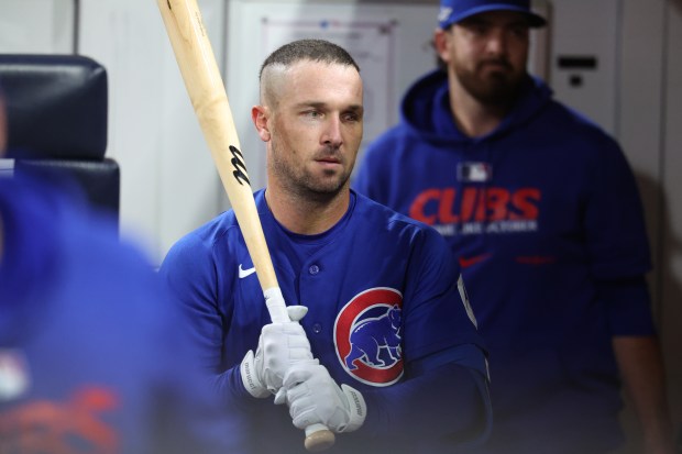 Chicago Cubs designated hitter Alex Bregman in the dugout before their game against the Padres in Game 2 of their wild-card series on Sept. 30 2026, in San Diego. (Brian Cassella/Chicago Tribune)