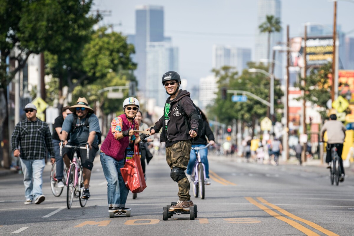 Cyclists enjoy CicLAvia in the shadow of downtown Los Angeles
